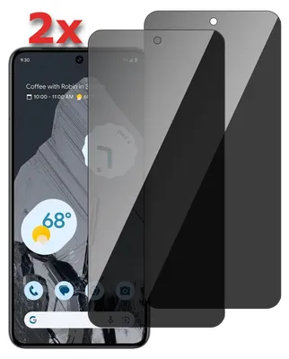 Two privacy screen protectors are shown next to a smartphone.