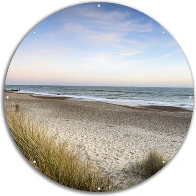 Produktbild von Wallario rundes Outdoor-Poster für Garten oder Balkon, Motiv Strandspaziergang im Urlaub an der Ostsee, 60 cm Durchmesser