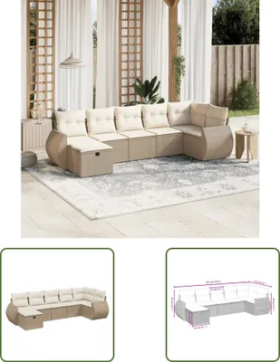 Produktbild von The Living Store 7-tlg. Garten-Sofagarnitur mit Kissen Beige Poly Rattan