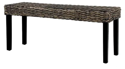 Produktbild von Bank 110 cm schwarz aus natürlichem Kubu-Rattan und massivem Mangoholz für Küche und Essbereich