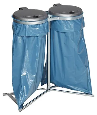Produktbild von Robuster Doppel-Abfallsammler mit Kunststoff-Deckel | Stationär | 2x 120 Liter, HxBxT 98x85x48cm | Stahl | Verzinkt-Silber