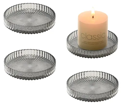 Produktbild von Kerzenteller aus Glas - 4 Stück - Rund für Stumpenkerzen - Ø 9 cm - Transparent Grau