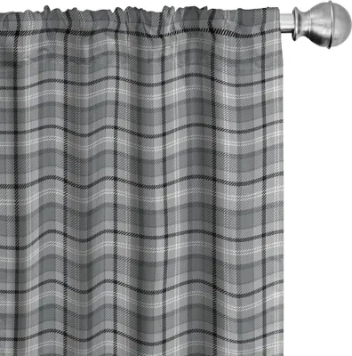Produktbild von ABAKUHAUS Schwarz und Grau Vorhänge, Gardinen, Traditioneller Tartan-Muster-klassischer zeitloser schottischer Steppdecken-Entwurf, 2 Stück 75 x 175 cm, Schwarz und Hellgrau