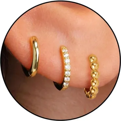 Produktbild von FUNEIA Ohrringe Set Silber Gold mit Zirkonia Anhänger, Wasserfest