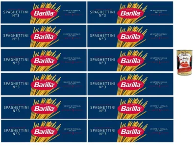 Produktbild von Barilla Spaghettini N.3 – 12×500 g feine Spaghetti aus Hartweizengrieß, ideal für leichte Saucen & Fisch, al dente in 5 Min., hergestellt in Italien + Italian Gourmet polpa