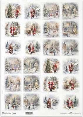 Immagine prodotto di Carta di riso per decoupage carta artigianale per decoupage A3 ITD-1290L Immagini invernali, Babbo Natale, bambini, pupazzi di neve