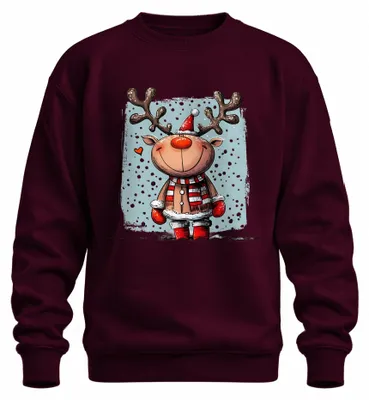 Immagine prodotto di Simpatica sciarpa natalizia con renna e fiocchi di neve, divertente felpa unisex, Borgogna, L