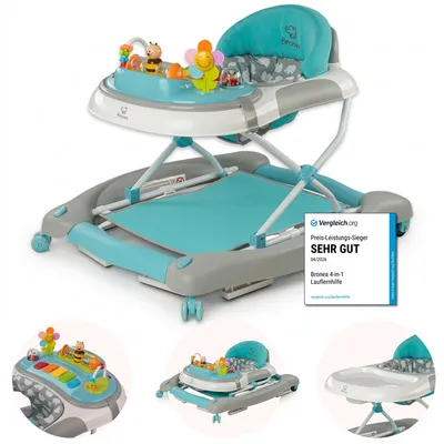 Produktbild von BRONEA® 4-in-1 Gehfrei Baby Lauflernwagen Schaukel Lauflernhilfe Babywalker mit Schaukelfunktion, Licht & Musik | Höhenverstellbar & Klappbar - Türkis
