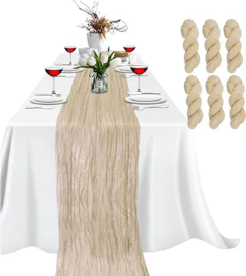 Obrázok produktu pre 6 balení 90x300cm Cheesecloth Table Runner Pre detské sprchy, svadby, Veľká noc, strany, stoly, stoličky, dekorácie, Boho Gaze Cheesecloth Table Runner, rustikálny transparentný bežec (Champagne)