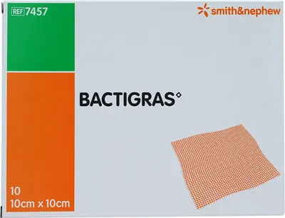 Produktbild von BACTIGRAS Antiseptische Paraffingaze 10 x 10 cm (10 Stk.)