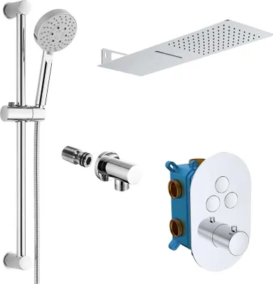 Productafbeelding van Mereo Doucheset met inbouwthermostaat - 3-weg - ovaal afdekplaat - CB60157TB3