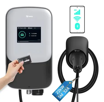 Image de Borne de recharge triphasée - Station de recharge pour véhicules électriques - Chargeur pour véhicules électriques - Prise de type 2 - Charge rapide