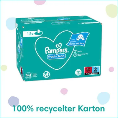 Produktbild von Pampers Fresh Clean Feuchttücher 1 Packungen mit 52 Stück, 624 Feuchttücher, milder Duft, auch für Hände und Gesicht geeignet
