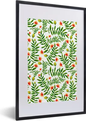 Produktbild von MuchoWow® Gerahmtes Poster Dschungel - Blumen - Blätter 40x60 cm - Poster mit Schwarzem Bilderrahmen Wandposter Rahmen Foto Bilder - Poster in Rahmen