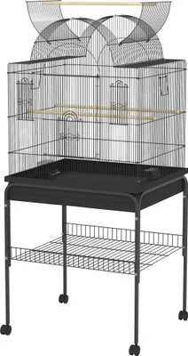 Produktbild von Vogelkäfig für Kanarienvögel & Wellensittiche, mobil, mit Bodenfach, Metallgitter, Schwarz