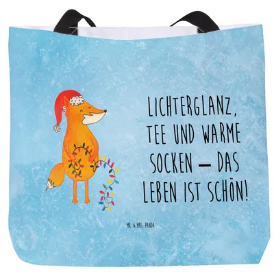 Produktbild von Mr. & Mrs. Panda Reisetasche Fuchs Weihnachten - Eisblau - Geschenk, Stoffbeutel, Tasche, Heiligabend, Weihnachtsmann, Tote Bag, Schultasche, Strandtasche, Weihnachtszeit