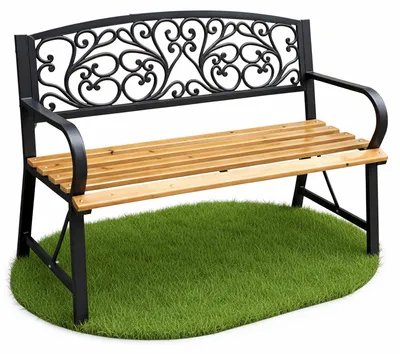 Zdjęcie produktu dla Czarna ławka ogrodowa NERINA z lakierowanym drewnem i żeliwnymi nogami szerokość 118 cm