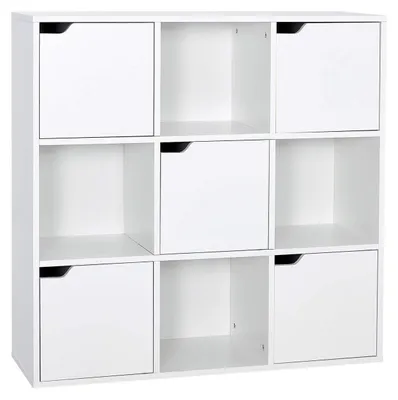 Produktbild von Bücherregal 9 Würfel weiß 90x30x90 cm mit 5 Türen und 4 offenen Fächern