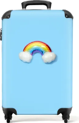 Produktbild von NoBoringSuitcases.com® Koffer Handgepäck Trolley Rollkoffer Kleine Reisekoffer mit 4 Rollen - Regenbogen - Luftballon - Blau - Kind - Mädchen - Cabin Size < 55x40x23 cm & 55x40x20 cm - Fotokoffer - Kabinenkoffer - BoardgepäckHandgepäck Koffer 55x35x20 cm, 36L,