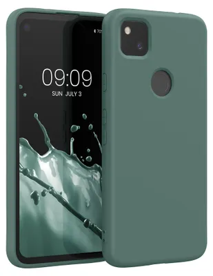 Produktbild von kwmobile Hülle kompatibel mit Google Pixel 4a Hülle - gummierte TPU Silikon Handyhülle - Schutzhülle für kabelloses Laden - Case in Tannengrün