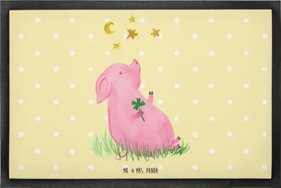 Produktbild von Mr. & Mrs. Panda Fußmatte Schwein Glück 60 x 90 cm - Gelb Pastell - Geschenk, Motivation, Schmutzfangteppich, Schuhabstreifer, Sterne, Bodenvorleger, Träume, Schmutzmatte
