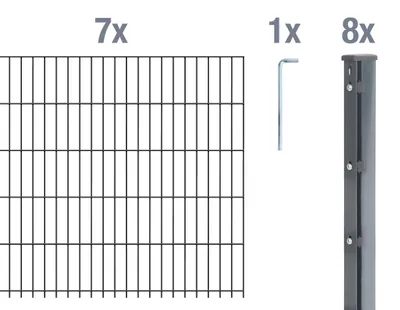 Image de Alberts 679378 Clôture en grillage double comme set complet de clôture de 16 pièces, anthracite, hauteur 123 cm, longueur 17,5 m