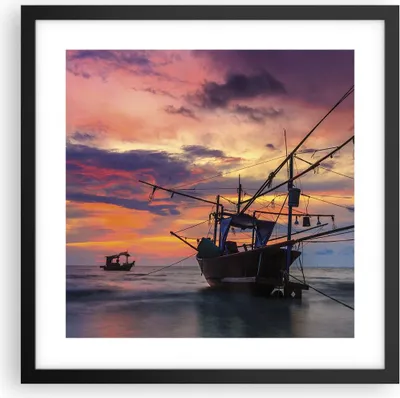 Produktbild von Gerahmtes Poster - Schwarzer Rahmen - Asien Boot Kutter - 40x40 cm - Wand Bild - Wanddeko - Wandbilder - Kunstposter - Wandposter - Bilderrahmen - Bilder - Kunstdruck - Wandbild - P2BAC40x40-4144
