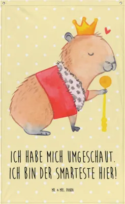 Produktbild von Mr. & Mrs. Panda Wandteppich Capybara König - Gelb Pastell - Geschenk, Gobelin, Wandbild, Tapestry, Lustige Sprüche, Tapisserie, Bildteppich