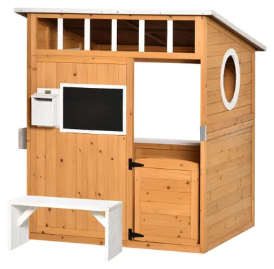 Produktbild von Kinderspielhaus aus Naturholz, mit Briefkasten und Blumenkasten, Natur