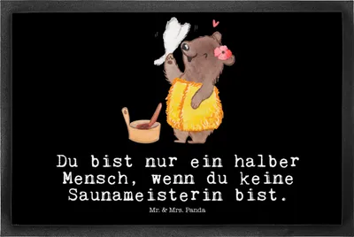 Produktbild von Mr. & Mrs. Panda Fußmatte Saunameisterin Herz 50 x 75 cm - Schwarz - Geschenk, Türvorleger, Gummi-Fußmatte, Schuhabstreifer, Bodenvorleger, Schmutzmatte