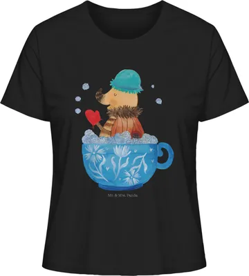 Produktbild von Mr. & Mrs. Panda Shirt Damen Nachtfalter Schaumbad Größe XL - Schwarz - Geschenk, Baumwoll T-Shirt, Badezimmer, Zeitmanagement, Lustige Sprüche, Ziele, Oberteil, WC