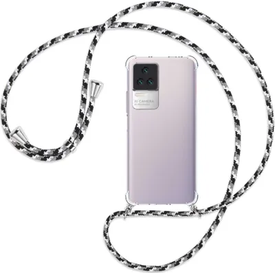 Produktbild von Handykette Backcover-Schutzhülle mit Band (Metall silberfarben) für Xiaomi Poco F4 5G / Redmi K40S  - schwarz/grau/weiß