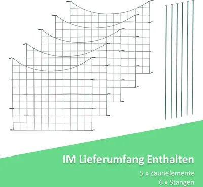 Produktbild von Fiqops Teichzaun Gartenzaun 11tlg Set Zaunset Garden Teichzaun Teichschutzzaun 5x Zaun