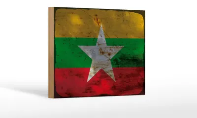 Produktbild von Holzschild Flagge Myanmar 18x12 cm Flag of Myanmar Rost Dekoration
