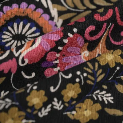Productafbeelding van Krepp viscose stof, 142 cm breed, multicolor, zwart, MT