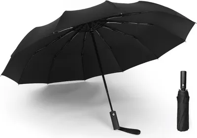 Image de parapluie triple automatique, étanche au vent, compact Parapluie imperméable à ouverture / fermeture automatique avec revêtement en téflon, 12 baleines, noir