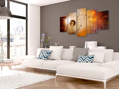 Image de Tableau acoustique Fleurs abstraites 200 x 100 cm Tableaux Mousse acoustique Absorbeur acoustique haute performance Isolation acoustique Toile 5 pièces Tableau mural Acoustique intérieure Isolation acoustique b-A-0302-b-m