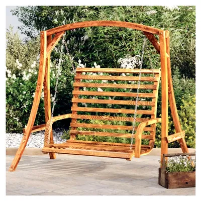 Produktbild von Schaukelbank aus massivem gebogenem Holz mit Teakholz-Finish, 126 x 63 x 92 cm
