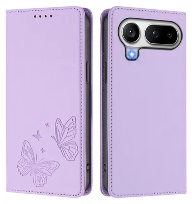 Image de Étui en cuir pour Honor Magic8 Pro Air, étui de protection type portefeuille en cuir gaufré « papillon » avec support, violet