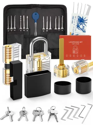 Lockpicking-Set, 38-tlg., Kreditkartenformat, 4 Schlösser, Anleitung