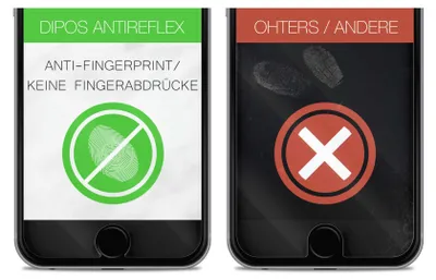 Two smartphone screens are shown side-by-side, demonstrating the effectiveness of a screen protector.
