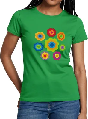 Produktbild von Spreadshirt 70er Jahre Hippie Flower Power Kostüm Blumen Fasching Frauen T-Shirt, M, Kelly Green