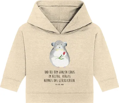 Produktbild von Mr. & Mrs. Panda Organic Baby Hoodie Chinchilla Blume 24. - 36. Monat - Natural Raw - Geschenk, Liebeskummer, Lustige Sprüche, Kapuzenshirt, Glücklichsein, Büro, Chaos