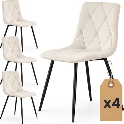 Produktbild von 4er Set Samt-Polsterstühle, gesteppt MILO Beige mit schwarzen Beinen