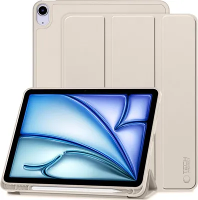 A tablet case is shown in a studio setting with the tablet inside.