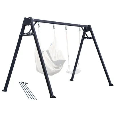 Produktbild von Potenza Kinderschaukel Doppelschaukel Metallgestell 250x207 cm, verzinkt, bis 200 kg, Gartenschaukel für Kinder I Hängematte, inkl. Bodenanker