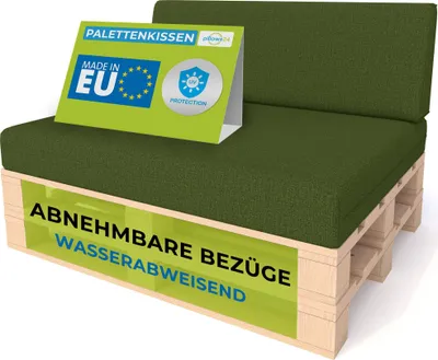 Produktbild von Pillows24 - Polštáře na palety s odnímatelným potahem - SADA 2 | Polštáře na pohovku z europalet 120x80 - Voděodolné - Venkovní/interiérové | Zelené