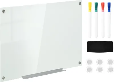 Immagine prodotto di Lavagna magnetica 90x60 cm con 4 pennarelli, 6 magneti, 1 spugna e ripiano, cavalletto con pannello in vetro per montaggio a parete, bianca