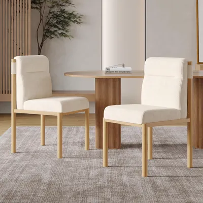 Produktbild von Flieks Esszimmerstühle 2er Set, Küchenstühle Polsterstühle mit gepolsterter Sitzfläche, Wohnzimmerstuhl mit Sherpabezug, Beige