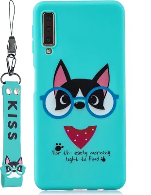 Produktbild von Für Samsung A7 2018 Cartoon Lovely Coloured Painted Soft TPU Rückendeckung rutschfest Full Protective Case mit Lanyard Light blau